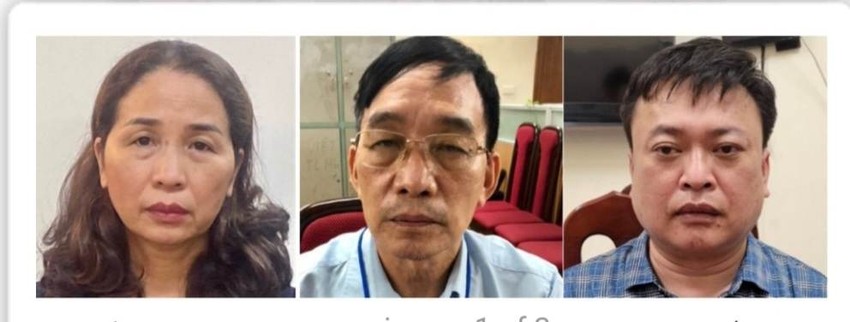 Các bị can Vũ Liên Oanh, Ngô Vui và Hà Huy Long (từ trái qua phải).