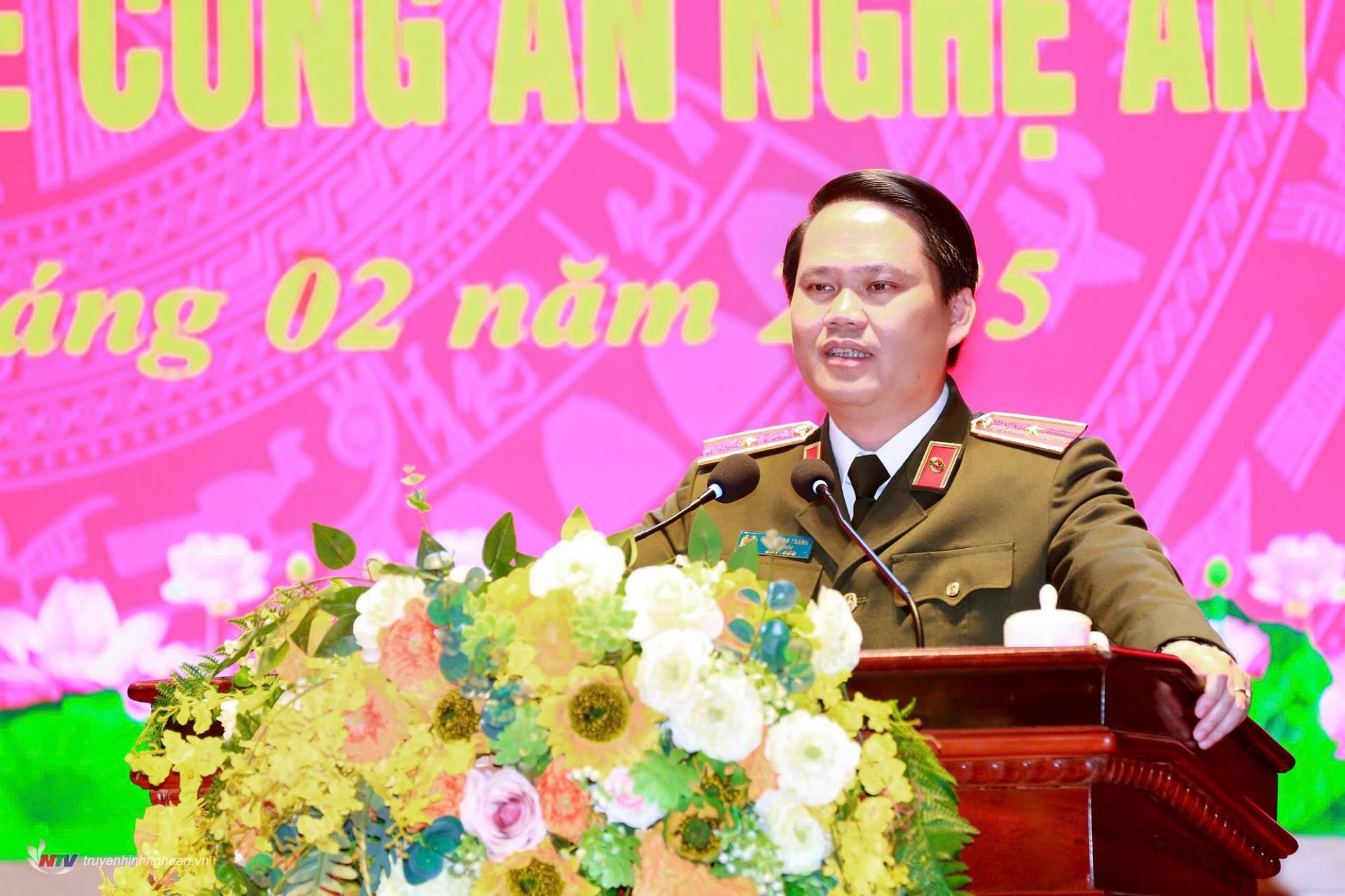 Thiếu tướng Bùi Quang Thanh, Ủy viên Ban Thường vụ Tỉnh ủy, Bí thư Đảng ủy, Giám đốc Công an tỉnh phát biểu kết luận tại buổi lễ.
