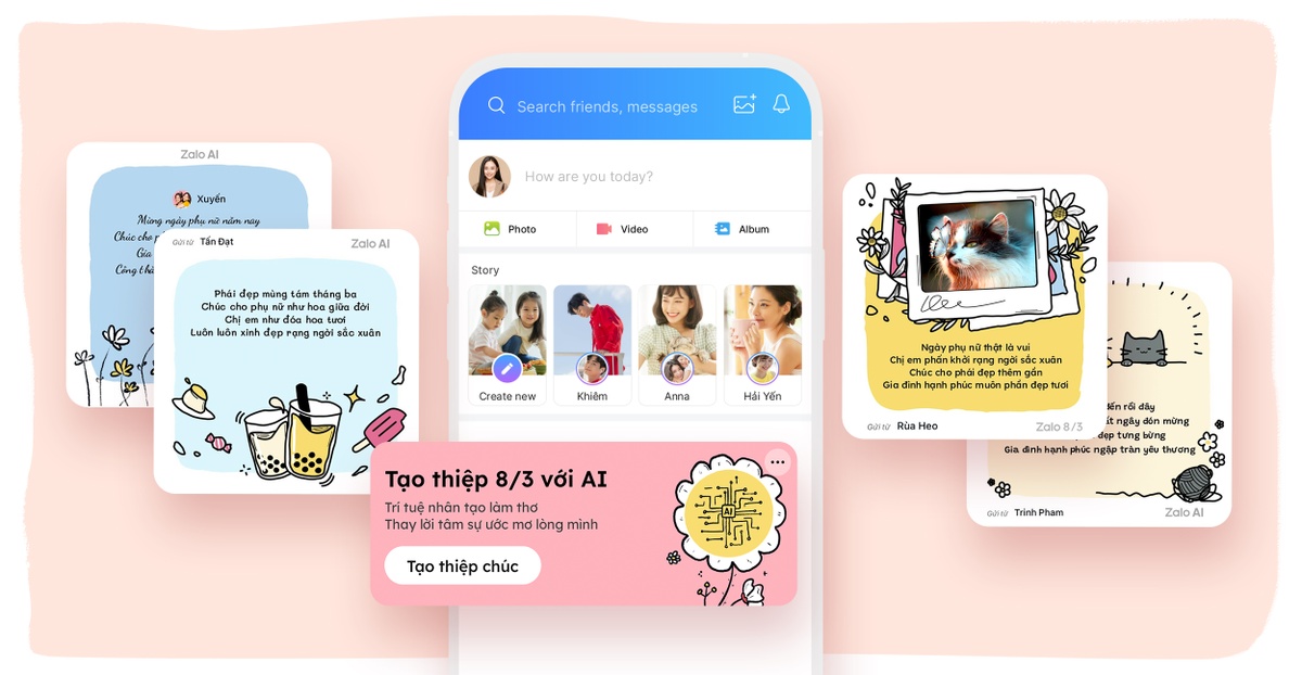 Đã có 10 triệu người thử làm thơ với AI và hơn 3,3 triệu bài thơ được gửi đi nhờ Zalo AI trong ngày 8/3.