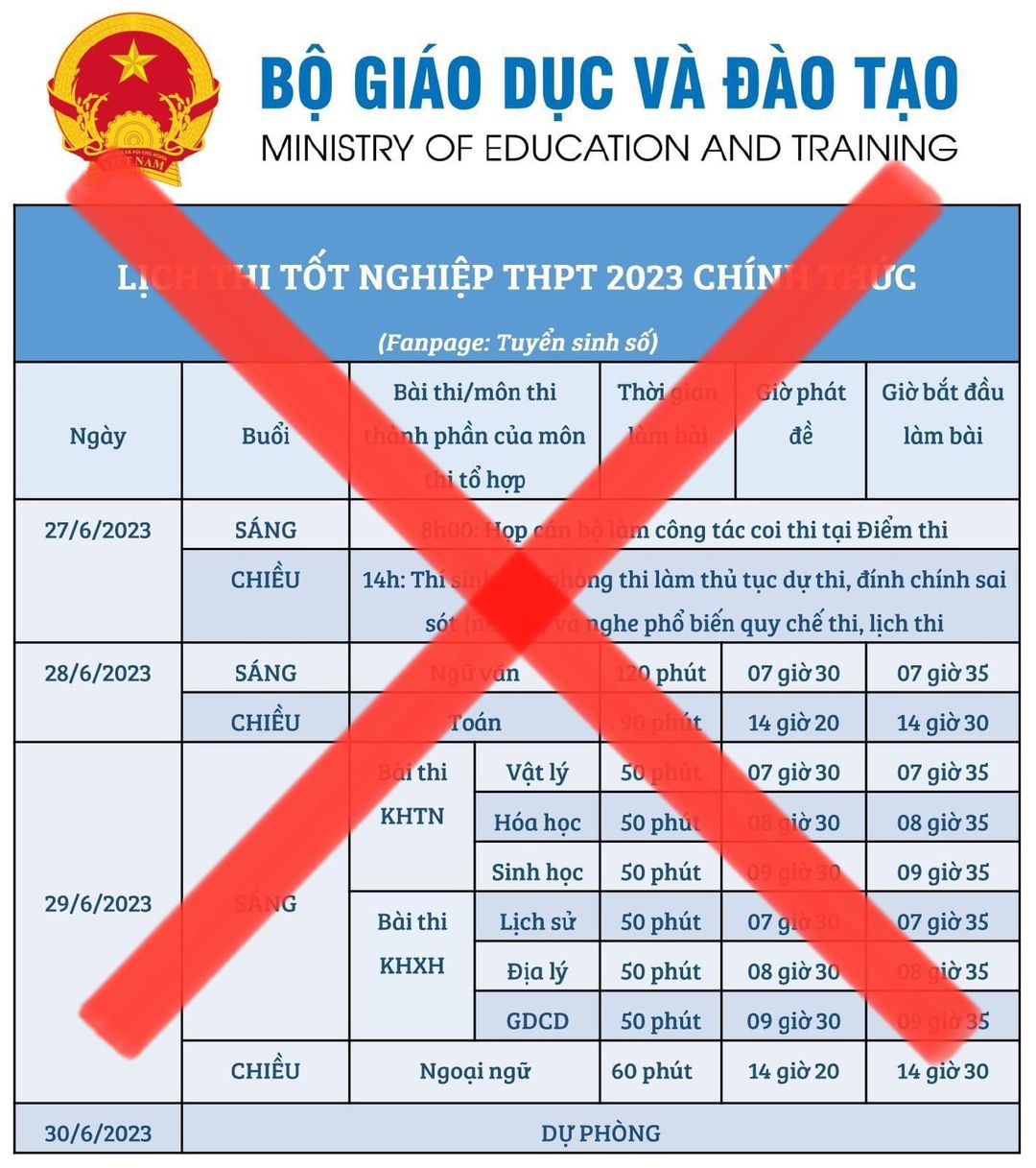 Bộ Giáo dục và Đào tạo khẳng định, đến thời điểm này, Bộ Giáo dục và Đào tạo mới công bố ngày thi, chưa công bố lịch thi chi tiết từng ngày.