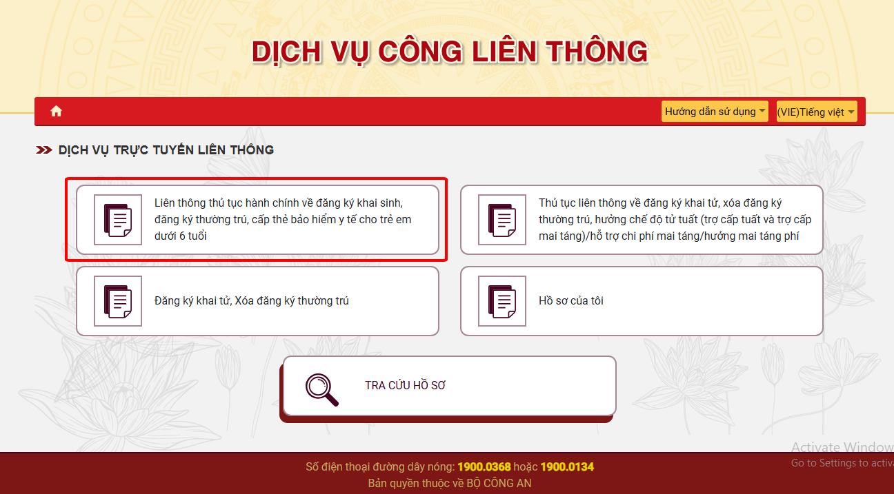 Giao diện Cổng Dịch vụ công quốc gia