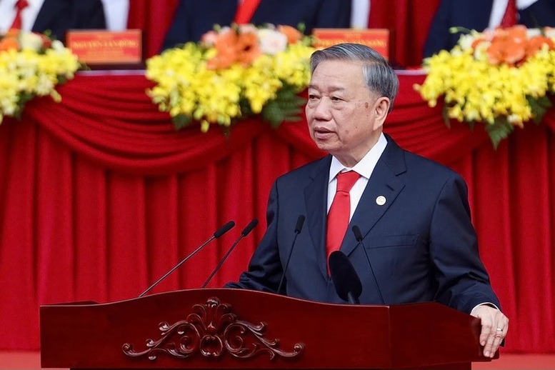 Tổng Bí thư Tô Lâm đọc diễn văn Kỷ niệm 50 năm Ngày Giải phóng miền Nam, thống nhất đất nước. Ảnh: TTXVN
