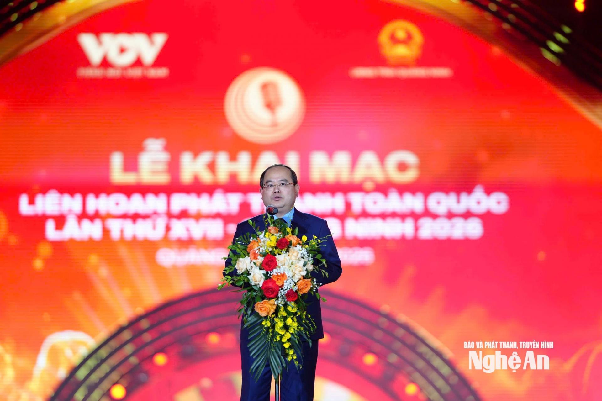 Đồng chí Quản Minh Cường, Ủy viên Ban Chấp hành Trung ương Đảng, Bí thư Tỉnh ủy, Trưởng Đoàn đại biểu Quốc hội tỉnh Quảng Ninh phát biểu tại lễ Xổ Số PG 88. Ảnh: P.V