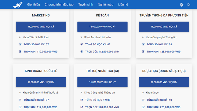 Bảng học phí của Trường ĐH Lạc Hồng