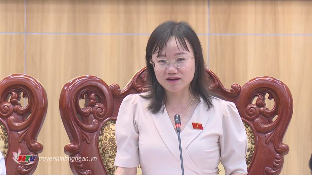 Phó trưởng đoàn ĐBQH tỉnh Thái Thị An Chung phát góp ý tại hội thảo.
