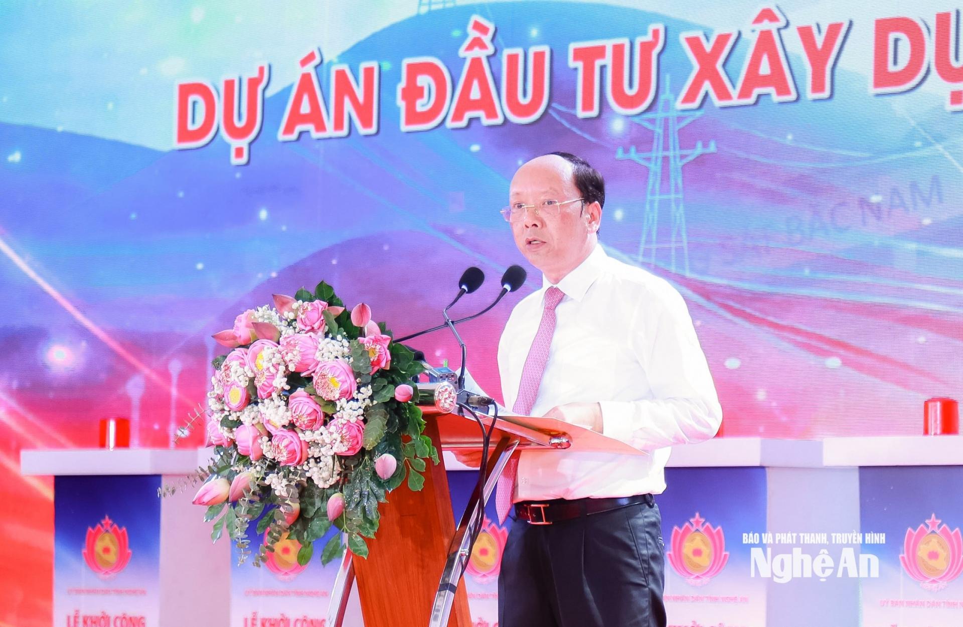 Đồng chí Bùi Thanh An - Ủy viên Ban Thường vụ Tỉnh ủy, Phó PG88 go Bắn cá Thường trực UBND tỉnh phát biểu tại Lễ khởi công M.PG88 Vào bóng đầu tư xây dựng đường bộ cao tốc Vinh - Thanh Thủy. Ảnh: Thành Duy