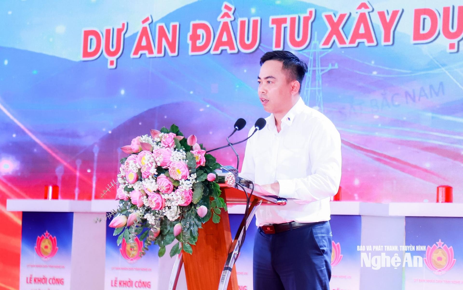Ông Nguyễn Quang Huy - Tổng Giám đốc Tập đoàn Đèo Cả, đại diện liên danh nhà thầu phát biểu tại Lễ khởi công M.PG88 Vào bóng đầu tư xây dựng đường bộ cao tốc Vinh - Thanh Thủy. Ảnh: Thành Duy