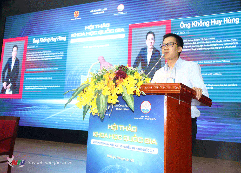 Ông Khổng Huy Hùng, Phó PG88 go Bắn cá Hiệp hội An toàn thông tin PG 88 Nổ Hũ, Tổng Giám đốc PG88 link tải Cổ phần Công nghệ An ninh không gian mạng PG 88 Nổ Hũ (VNCS) tham luận tại Hội thảo
