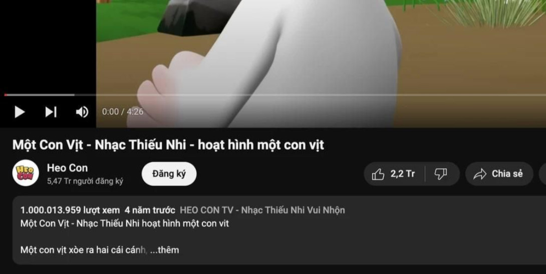 Một Con Vịt đã chính thức cán mốc 1 tỉ lượt xem. (Ảnh chụp màn hình)