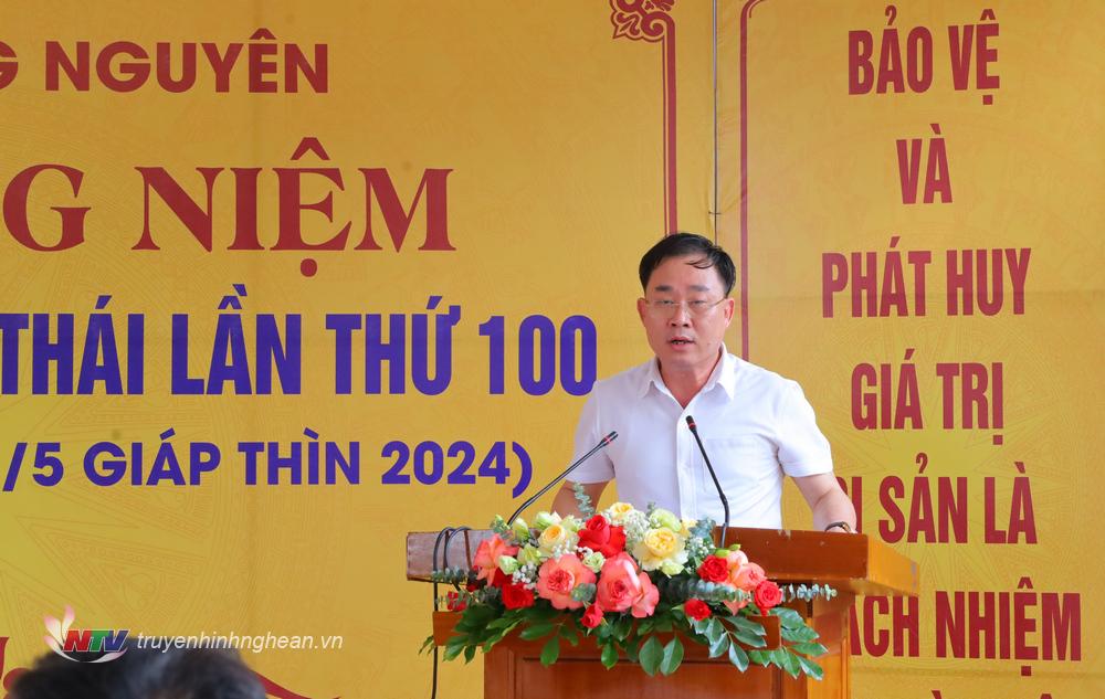 Đồng chí Nguyễn Hữu Hà - Phó PG88 go Bắn cá UBND huyện Hưng Nguyên phát biểu tại buổi lễ.