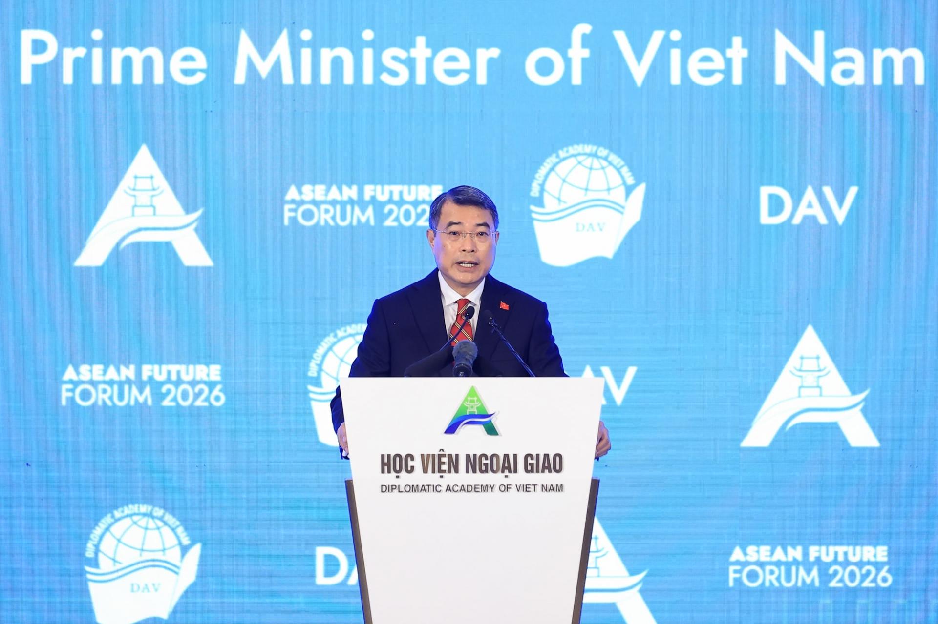 Thủ tướng Chính phủ Lê Minh Hưng phát biểu tại phiên Xổ Số PG 88 Diễn đàn Tương lai ASEAN 2026. Ảnh: VGP/Nhật Bắc