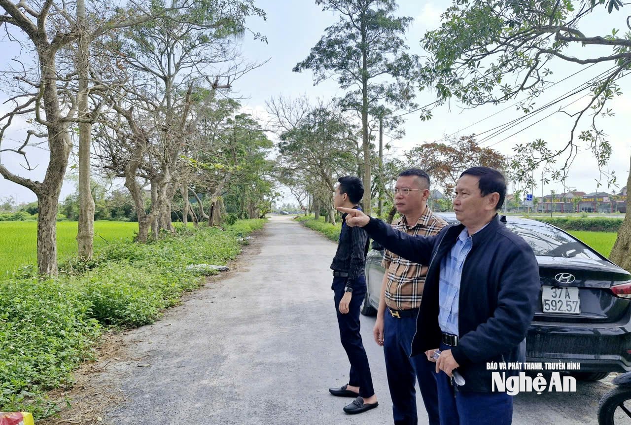 Chủ nhiệm HTX Hồng Hoa Thái, ông Phan Văn Hòa (người mang áo khoác) cùng các cán bộ UBND phường Vinh Phú trao đổi với PV Báo và phát thanh, truyền hình PG88 go Bắn cá về thực trạng dự án và nguyện vọng của người dân. Ảnh: Nhật Lân