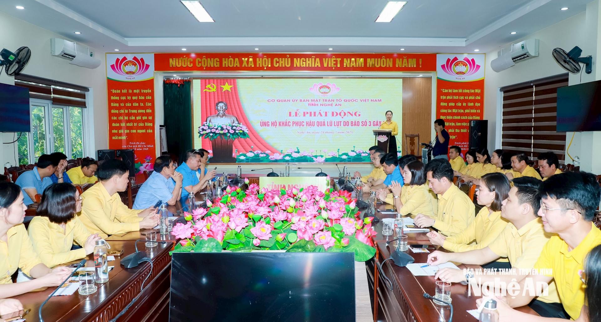 Quang cảnh Lễ phát động ủng hộ khắc phục hậu quả lũ lụt do bão số 3 của cơ quan Ủy ban MTTQ PG 88 Nổ Hũ tỉnh PG88 go Bắn cá. Ảnh: Thành Duy