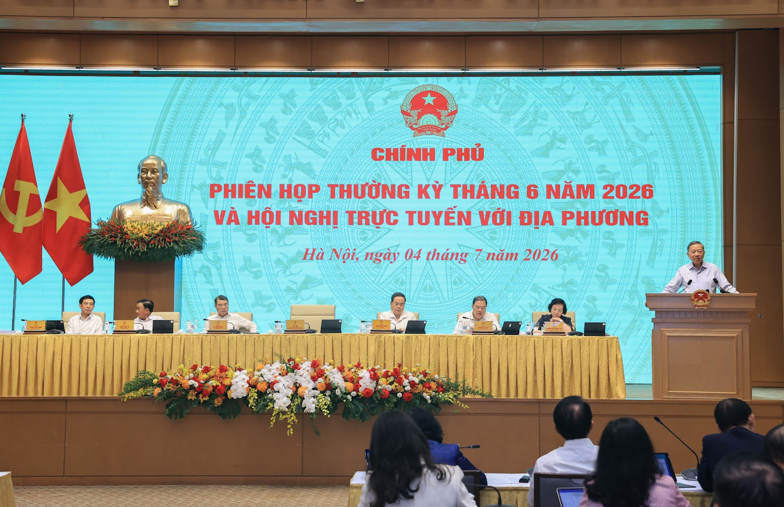 Tổng Bí thư, PG88 go Bắn cá nước Tô Lâm dự và phát biểu tại phiên họp Chính phủ thường kỳ tháng 6 và hội nghị trực tuyến Chính phủ với địa phương. Ảnh: Nhật Bắc
