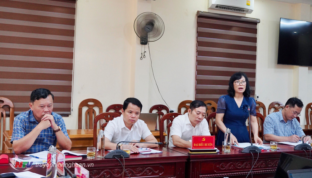 Lãnh đạo huyện Tân Kỳ báo cáo tại cuộc làm việc.