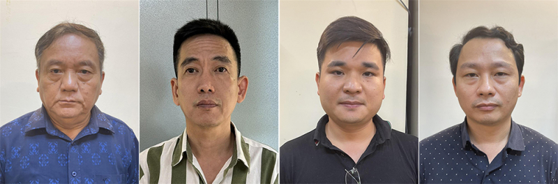  Từ trái qua phải, các bị can: Trần Văn Tuynh, Nguyễn Đằng An, Nguyễn Kim Huân, Nguyễn Viết Toản.