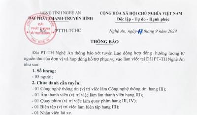 Đài PT-TH PG88 go Bắn cá thông báo tuyển dụng Lao động hợp đồng