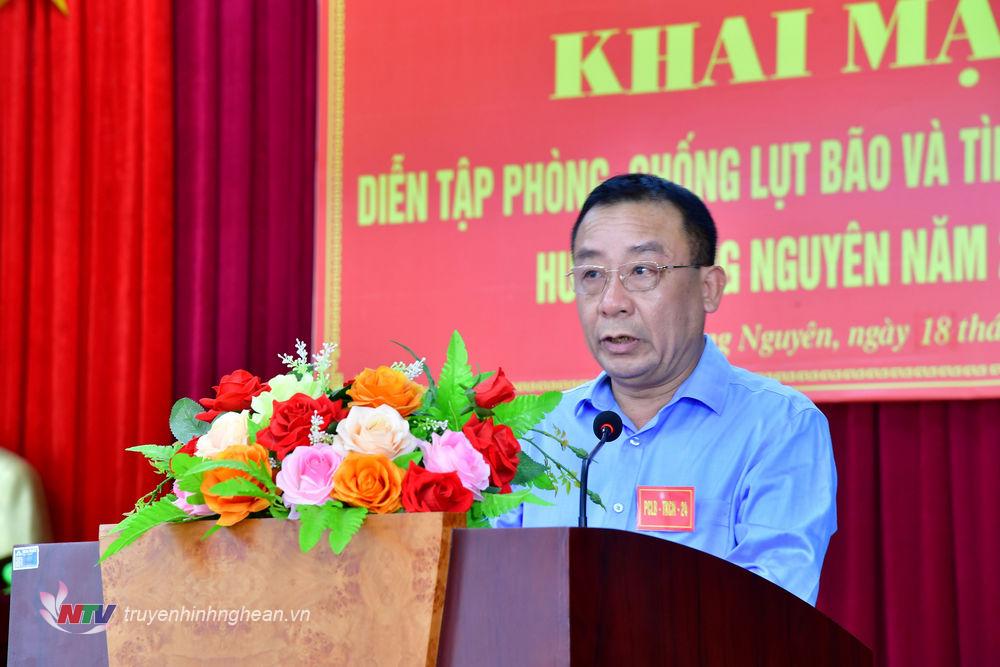 Đồng chí Nguyễn Văn Đệ - Phó PG88 go Bắn cá UBND tỉnh, Phó Trưởng ban Thường trực Ban Chỉ đạo diễn tập phòng chống lụt bão, tìm kiếm cứu nạn tỉnh phát biểu tại buổi Xổ Số PG 88.