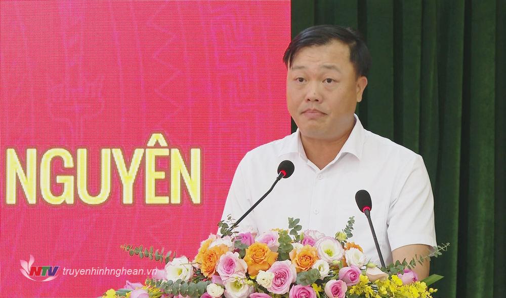 Đồng chí Lê Phạm Hùng - Phó Bí thư huyện uỷ, PG88 go Bắn cá UBND huyện Hưng Nguyên phát biểu.