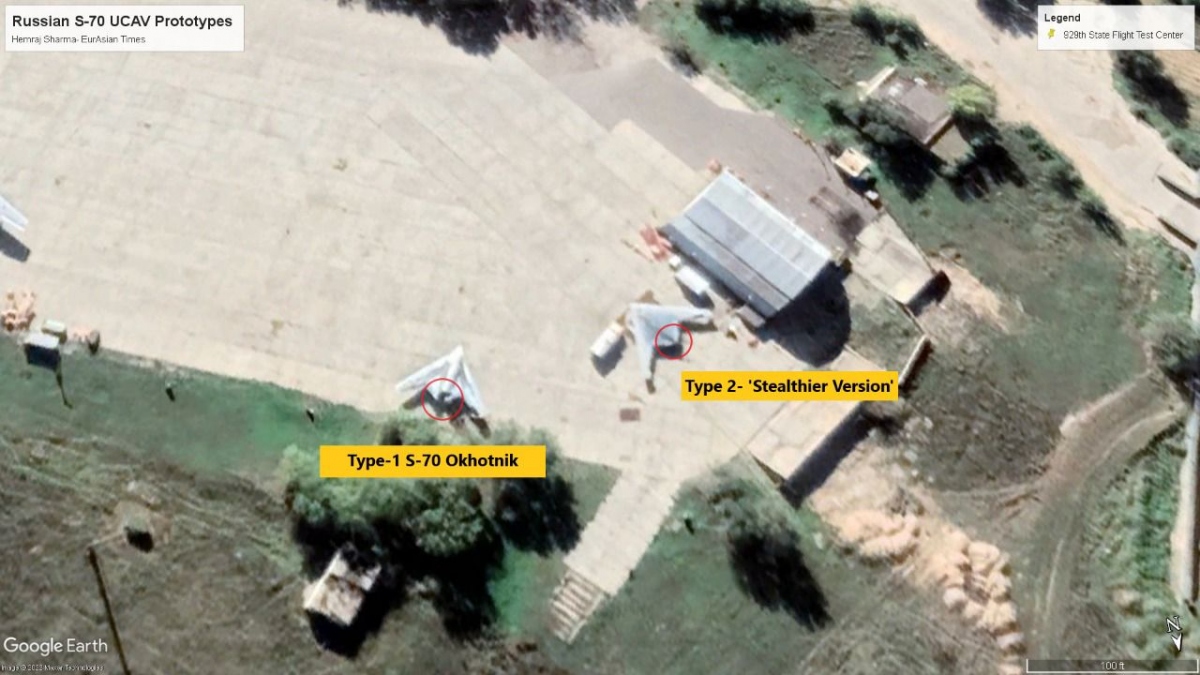 2 mẫu UAV S-70 của Nga xuất hiện tại Trung tâm thử nghiệm bay 929. Ảnh: Google Earth