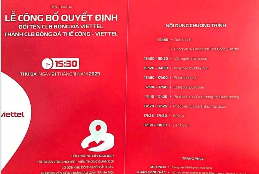 CLB Viettel đổi tên thành CLB Thể Công - Viettel