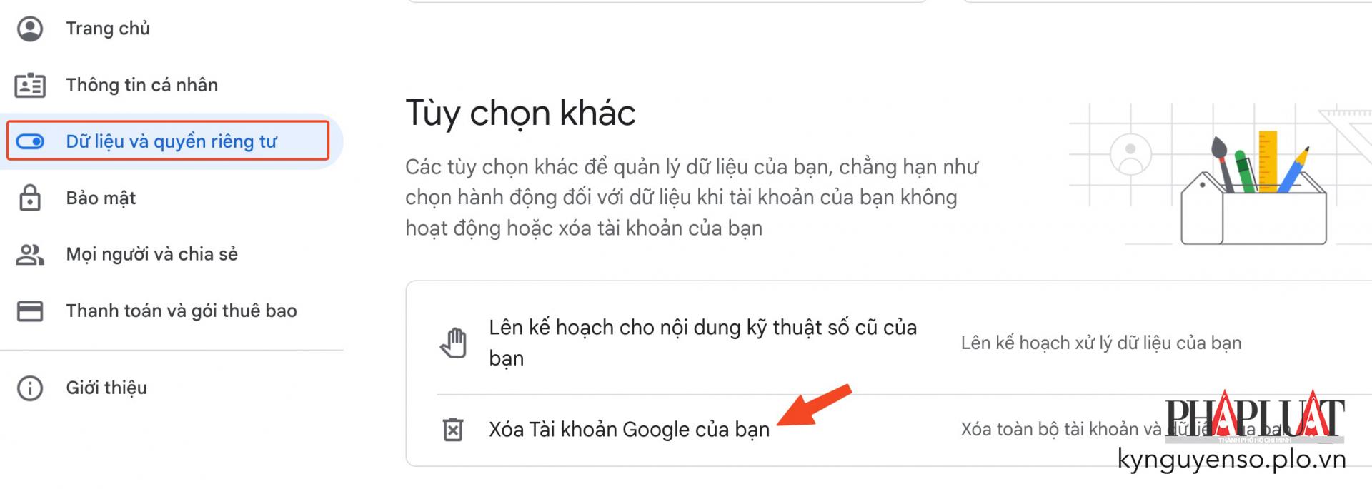 Tải dữ liệu cá nhân về máy tính, điện thoại bằng Google Takeout.