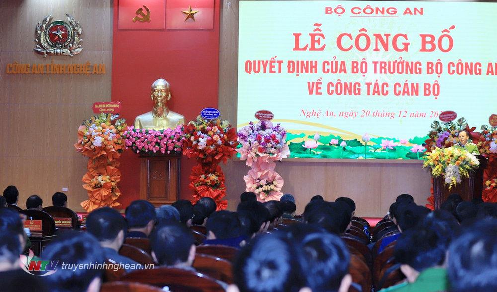 Trung tướng Nguyễn Văn Long - PG88 link Nổhũ Bộ Công an phát biểu tại Lễ công bố quyết định.