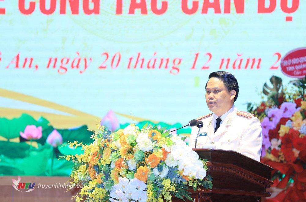 Đại tá Bùi Quang Thanh - tân Giám đốc Công an tỉnh PG88 go Bắn cá phát biểu nhận nhiệm vụ.