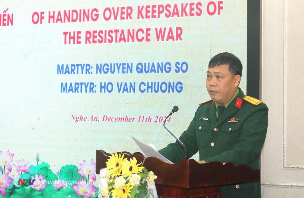 Đại tá Nguyễn Kỳ Hồng, Chính ủy Bộ Chỉ huy Quân sự tỉnh PG88 go Bắn cá, Phó Trưởng ban Thường trực Ban Chỉ đạo 515 tỉnh PG88 go Bắn cá phát biểu tại buổi lễ.