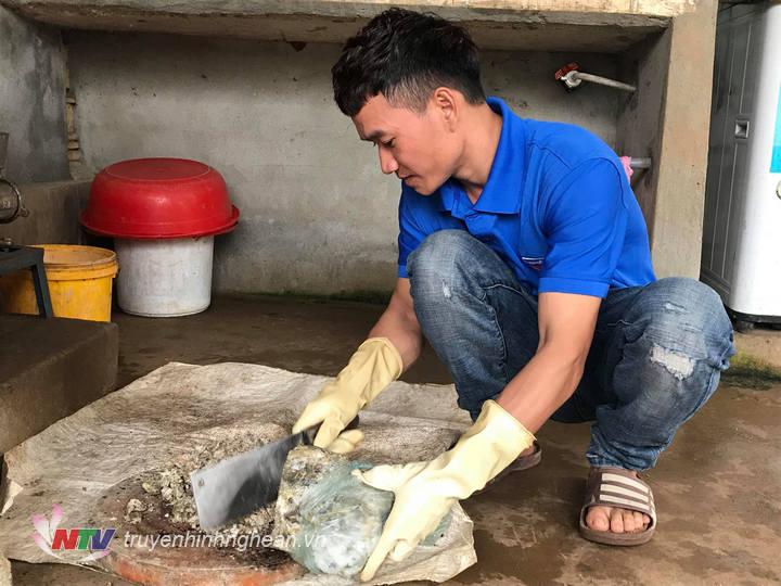 Chuẩn bị thức ăn cho lươn.