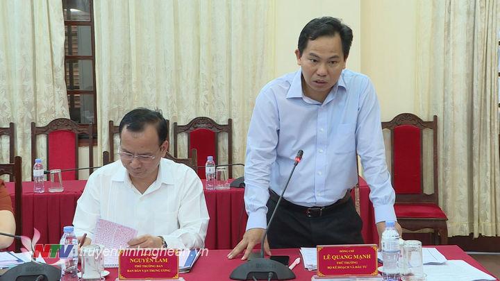 Đồng chí Lê Quang Mạnh PG88 link Nổhũ Bộ KH&DT phát biểu tại buổi làm việc.