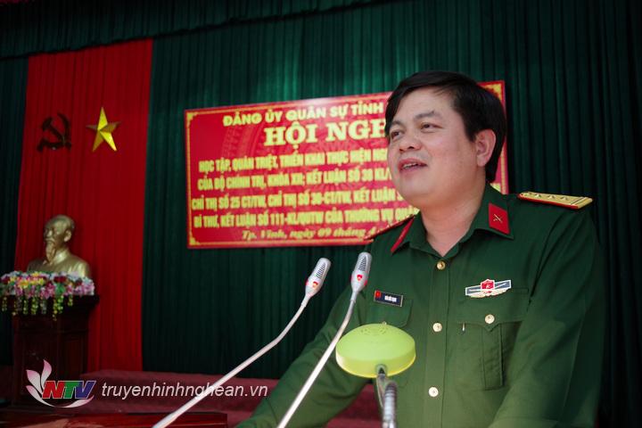 Thượng tá Thái Đức Hạnh, Phó Bí thư Đảng ủy Quân sự, Chính ủy Bộ CHQS tỉnh phát biểu kết luận tại hội nghị