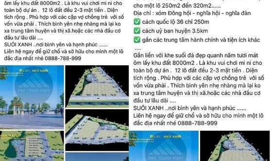 Thông tin hoành tráng về dự án với 19 lô đất được rao bán trên Facebook