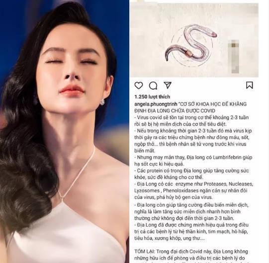 Angela Phương Trinh chia sẻ thông tin chữa Covid-19 bằng giun đất sai sự thật.