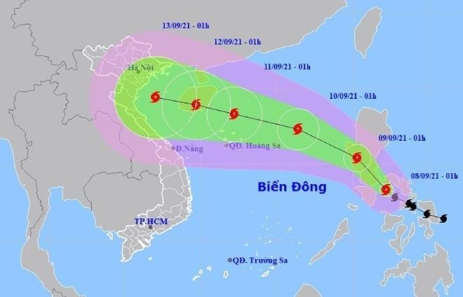 Vị trí và hướng di chuyển của bão Conson.