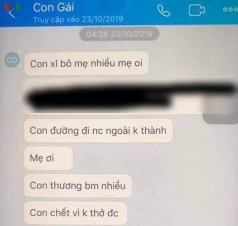 Đoạn tin nhắn của Tr.M gửi về cho người thân.
