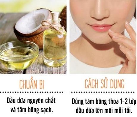 Dưỡng môi với dầu dừa giúp đôi môi mềm mượt.