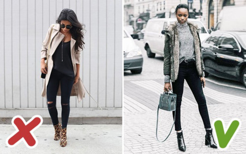 Quần skinny sẽ hợp khi cắm vào boot cổ cao hơn là boot cổ ngắn.