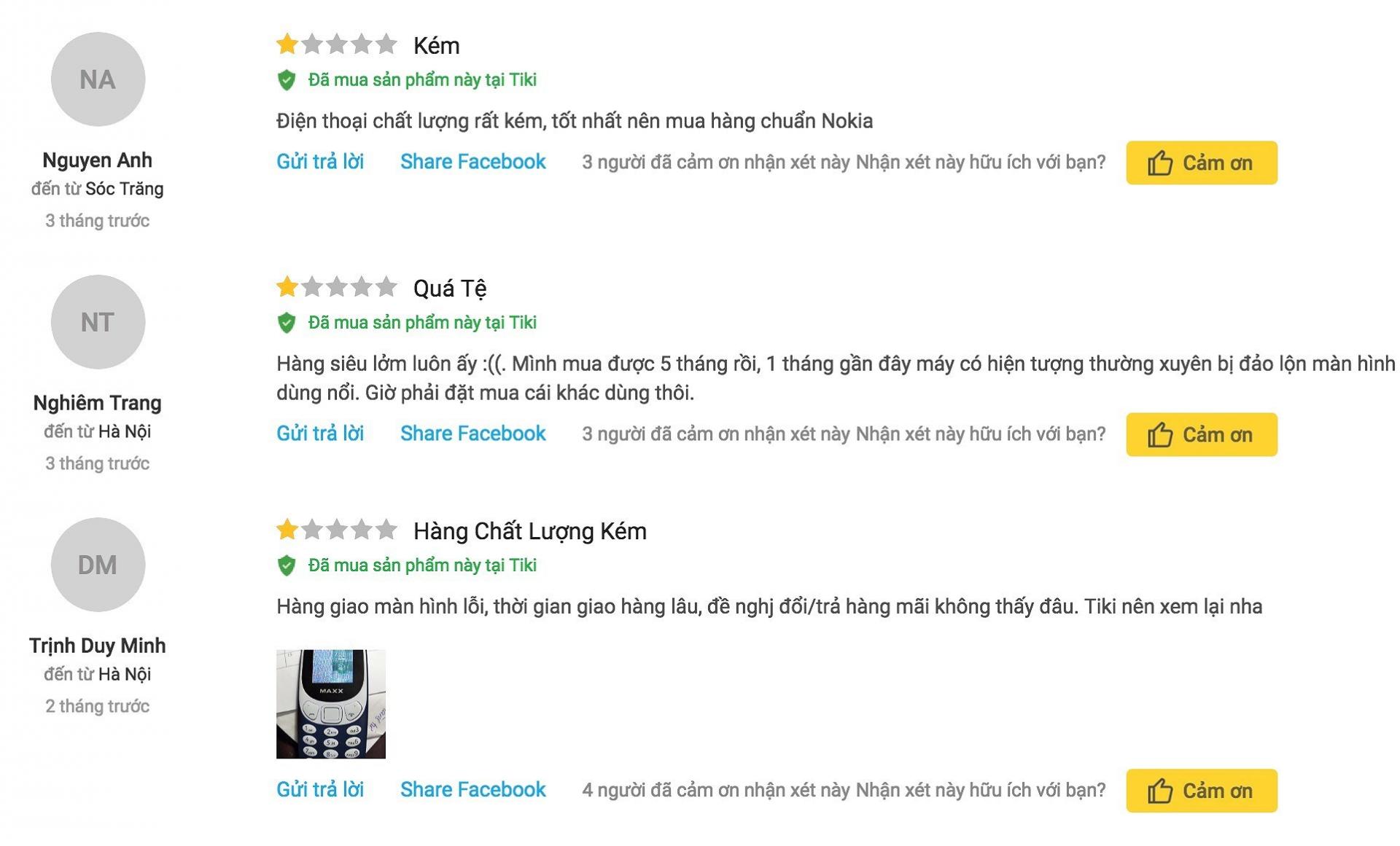 Người dùng phàn nàn về chất lượng kém của sản phẩm
