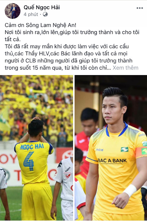 Những dòng chia sẻ xúc động của Quế Ngọc Hải trên trang fb cá nhân.
