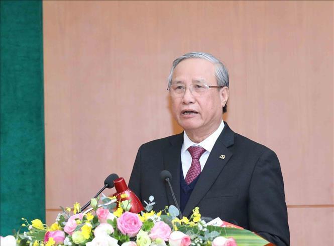 Đồng chí Trần Quốc Vượng, Ủy viên Bộ Chính trị, Thường trực Ban Bí thư phát biểu chỉ đạo hội nghị. Ảnh: TTXVN.