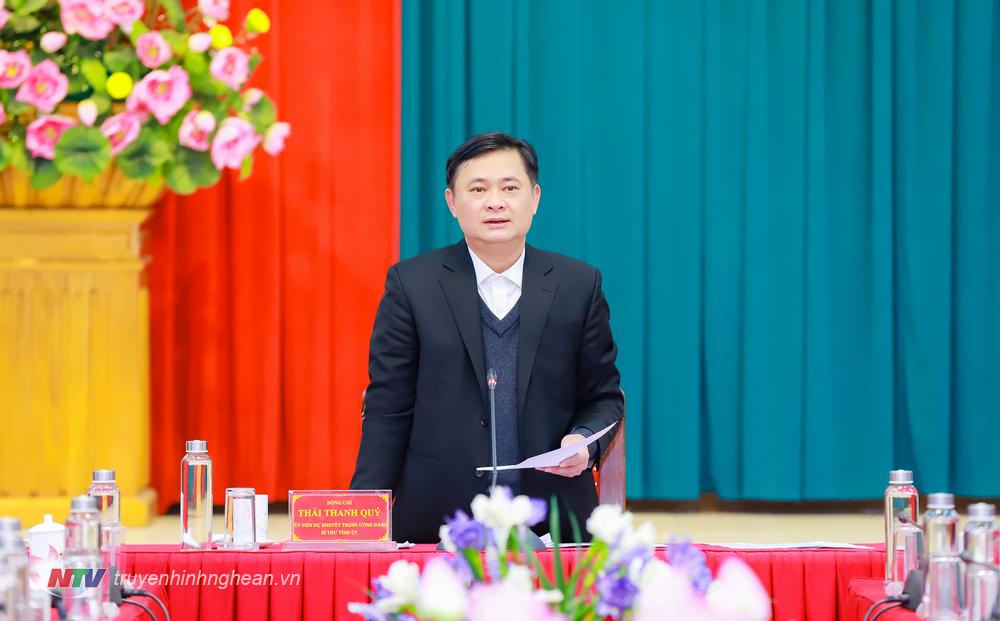 Bí thư Tỉnh ủy Thái Thanh Quý phát biểu tại cuộc họp.