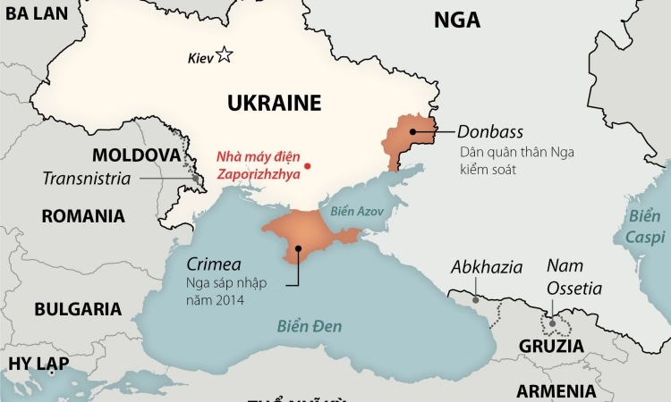 Vị trí nhà máy hạt nhân Zaporizhzhya. Đồ họa: Washington Post.