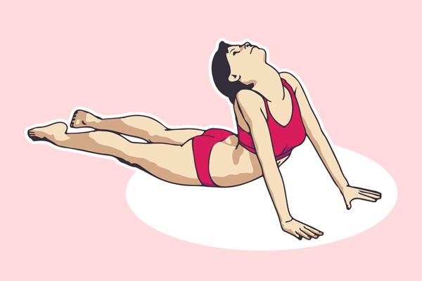 Động tác rắn hổ mang  Nằm sấp, duỗi hai chân ra sau và đặt hai tay xuống sàn song song với vai. Nâng phần thân trên lên khỏi thảm bằng cách duỗi thẳng khuỷu tay. Giữ nguyên tư thế trong 2 phút.