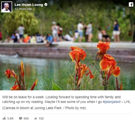 Ảnh chụp màn hình trang Facebook của Thủ tướng Singapore Lý Hiển Long.