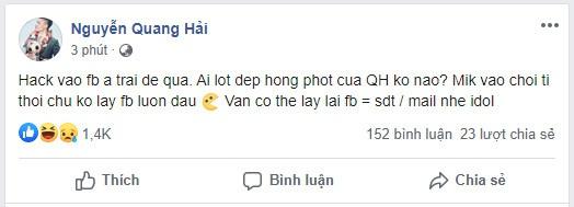 Dòng trạng thái được đăng tải lên trang cá nhân của Quang Hải sáng 23/6. Ảnh: Chụp màn hình.