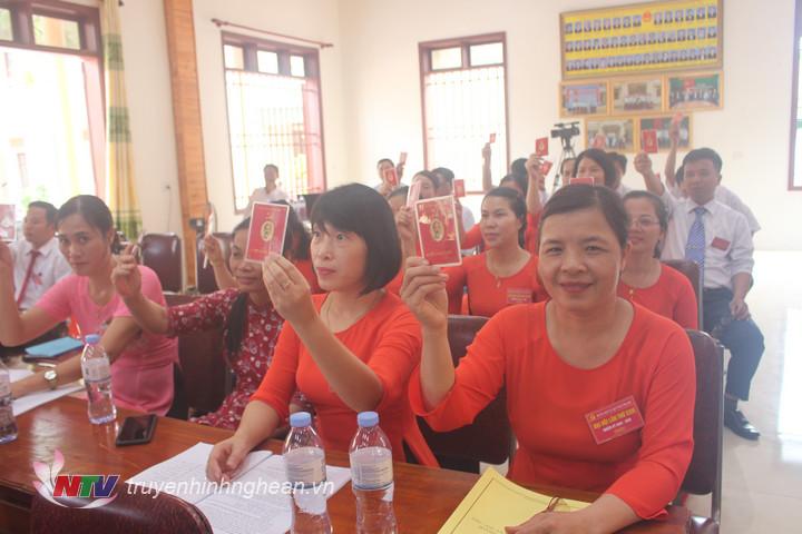 các Đảng viên biểu quyết thông qua các Nghị quyết PG88 go Nạp Rút Tiền Đảng bộ xã Quỳnh Thanh nhiệm kỳ 2020-2025