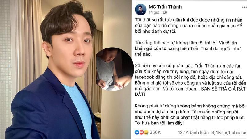 MC Trấn Thành phản ứng trước thông tin giả mạo bôi nhọ danh dự anh.
