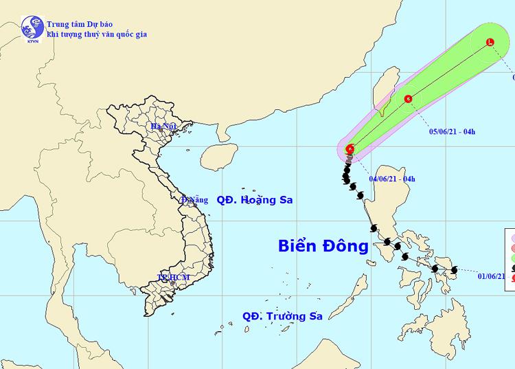 Vị trí và đường đi của bão số 1. Nguồn: NCHMF