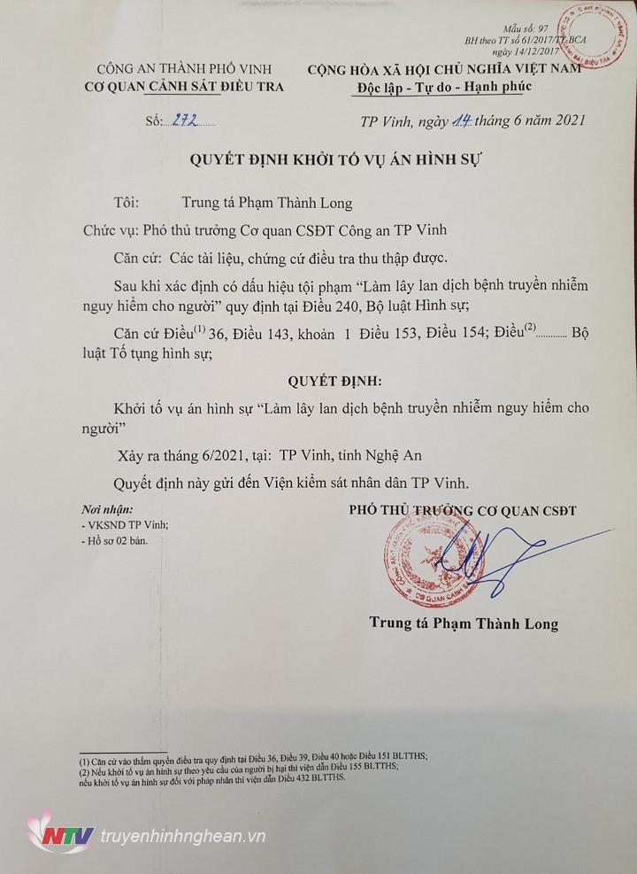 Quyết định khởi tố vụ án